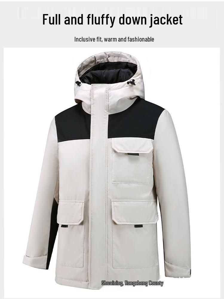 Unisex Thickened Hooded Double Zipper Graphene White Duck Down Jacket