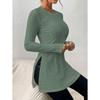 Blusa Lunga da Donna Jacquard Pizzo Spacco Casual Primavera Manica Lunga Slim Fit Camicie Monocolore Girocollo Elegante Moda Casual Ufficio Top Semplici Lavorazione a Rete