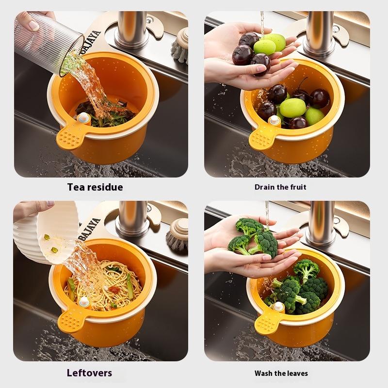 Kitchen Sink Filter Drainage BowlLeak-Proof Filter Multifunctional Strainer BasketAdjustable Hanging Sink Drain Basket