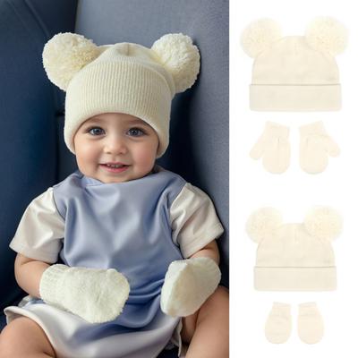 2 Τμχ/Σετ Παιδικό Σετ Καπέλο και Γάντια Ελαστικό Πλεκτό Παχύ Μονόχρωμο Κινούμενο Σχέδιο Διακόσμηση με Αυτιά Διατηρεί το Μωρό Ζεστό Καπέλο για Ψυχρό Καιρό για Νήπια και Βρέφη