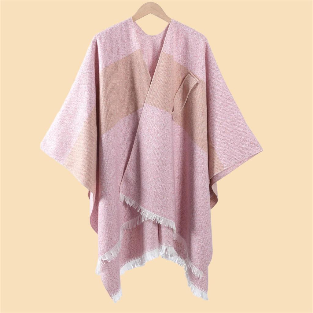 Women'S Warm Cape Simple Double-Sided Solid Color Split Imitation Cashmere Outer Shawl Amazon