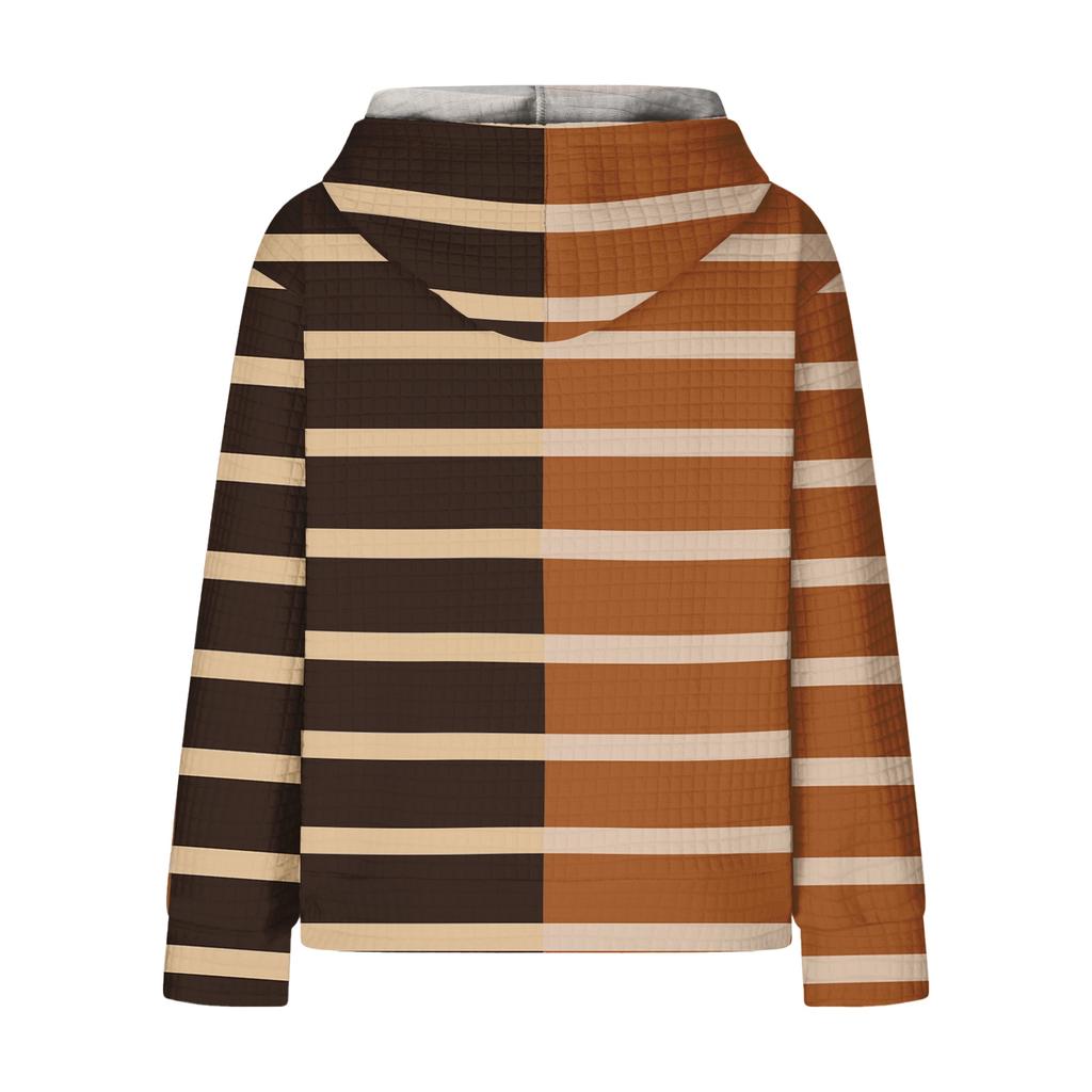 Women's Fashion Loose Hooded Pullover Long Sleeve Plaid Sweatshirt with Drawstring Drop Shoulder and Pocket Print Top