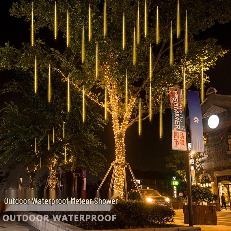 LED Meteor Shower Solar String Lights - Waterproof Outdoor Holiday Tree Decoration