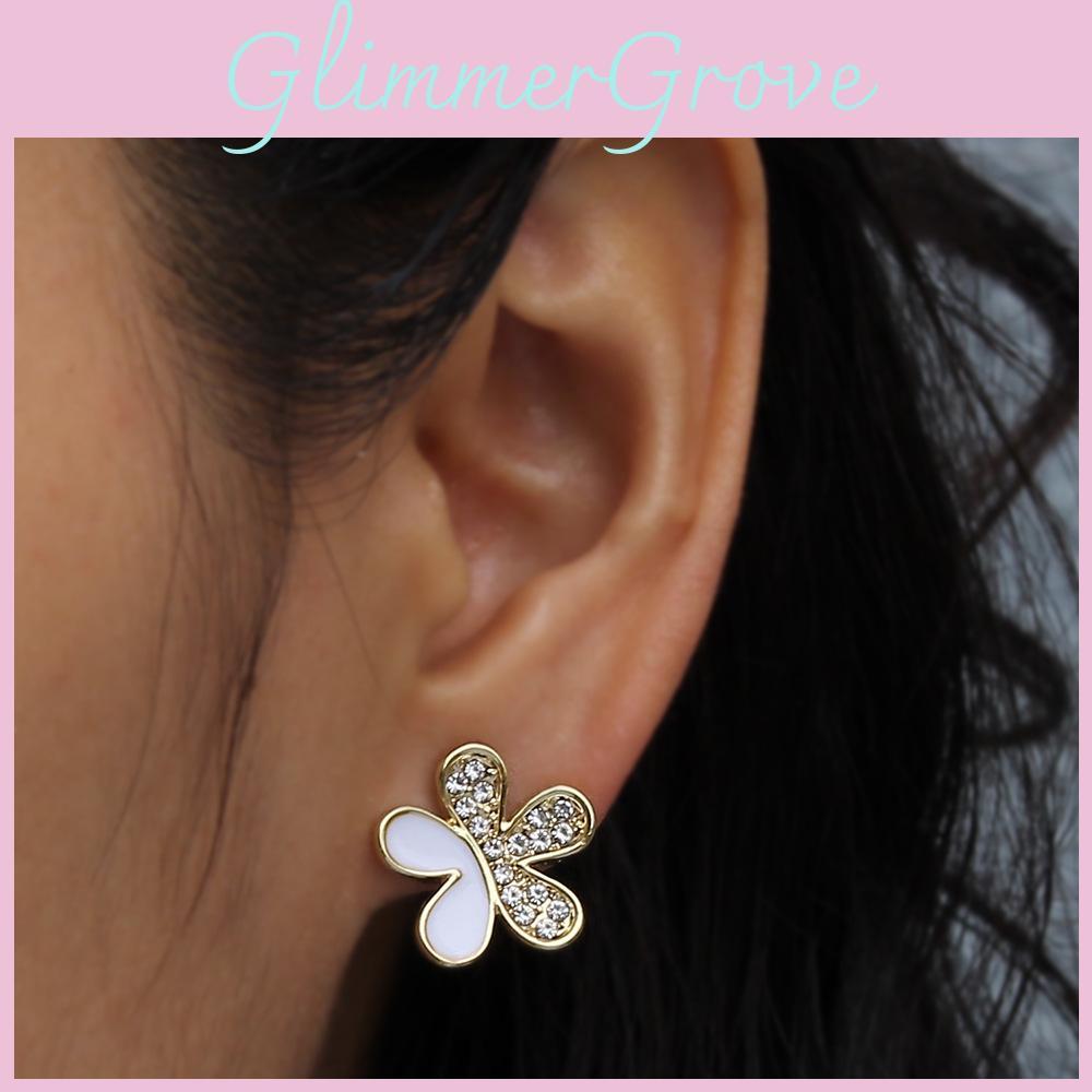 Floral Metal Earrings With Rhinestone Embellishments For Women Gift Weddings