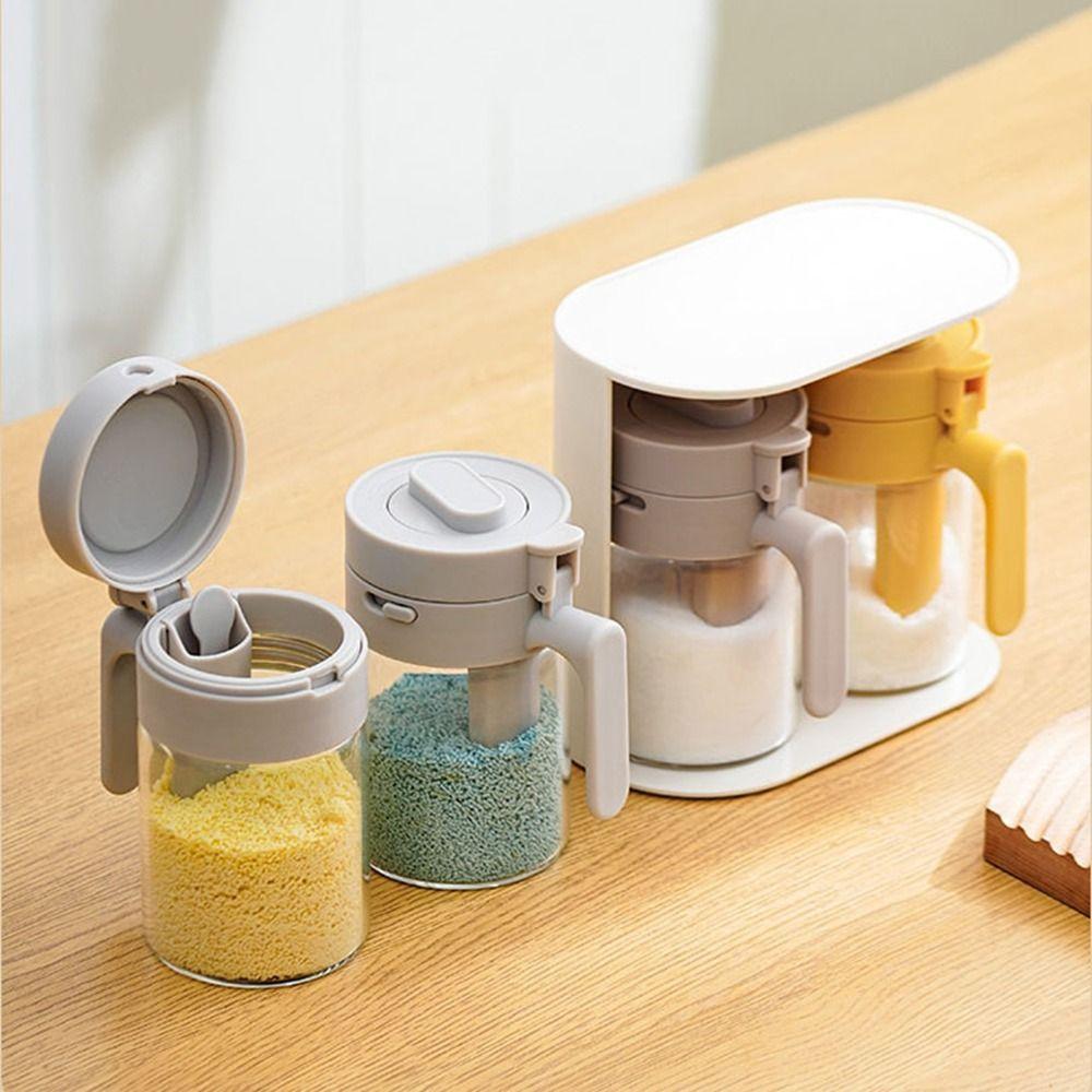 Sealed 2 In 1 Salt Container Dustproof Spice Sorting Bottle Practical Glass Seasoning Box  Kitchen