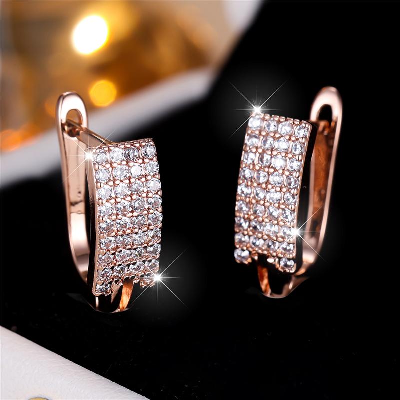 Cute Small White Round Zircon Stone Hoop Earrings For Women Charm Female Rose Gold Color Wedding  Gift