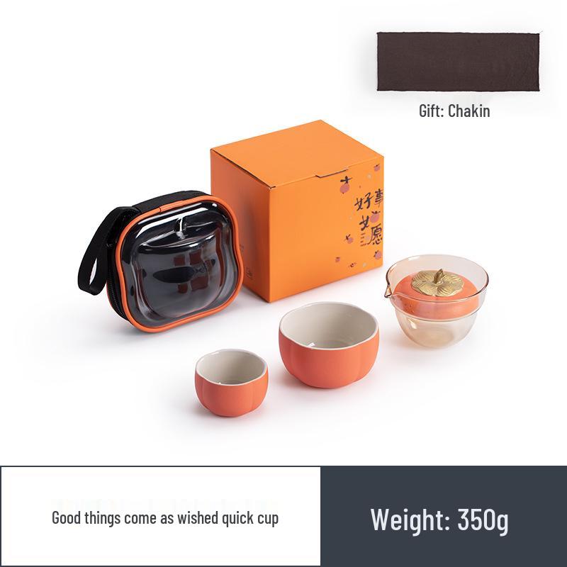 Nanshan Mr. Good Luck Outdoor Portable Persimmon Tea Set - One Pot, Three Cups