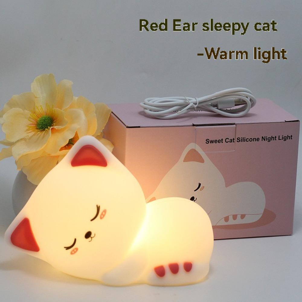 Soft Silicone Cat Seven Colors LED Night Lights USB Rechargeable Children Baby Kids Floor Lamp Creative Cartoon Room Decor Light
