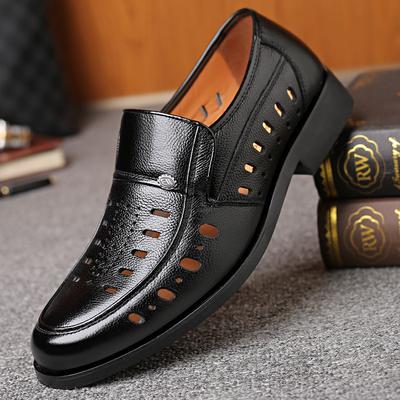 Chaussures d'été en cuir souple pour hommes, sandales creuses en cuir véritable, respirantes et décontractées, de qualité supérieure, Sandalqp09
