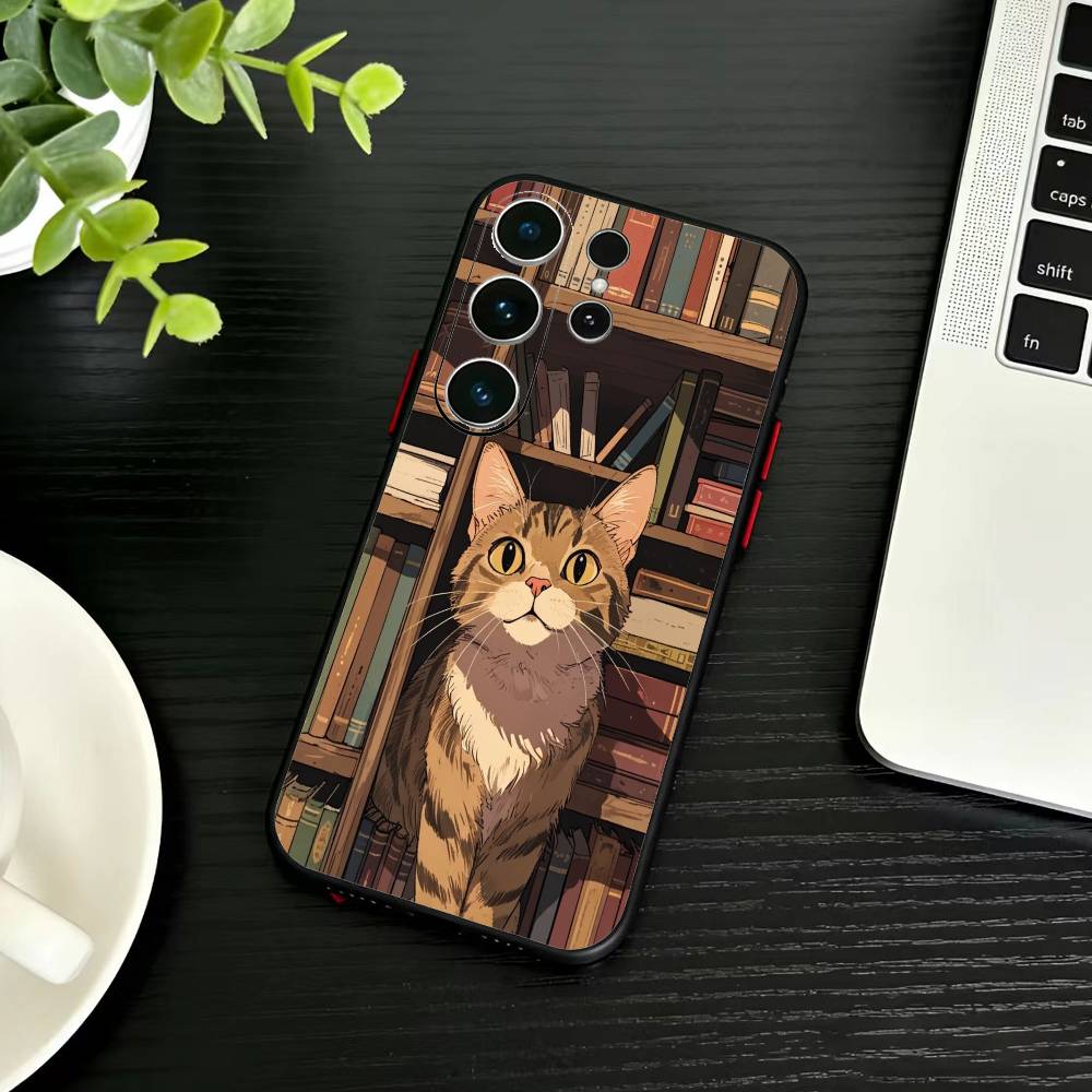 

Винтажная книжная полка Кот Чехол для телефона Для Samsung S26,S25,S24,S23,S22,S21,S20,Plus,Fe,Lite,Другие Черный Чехол Samsung S23ULTRA5G