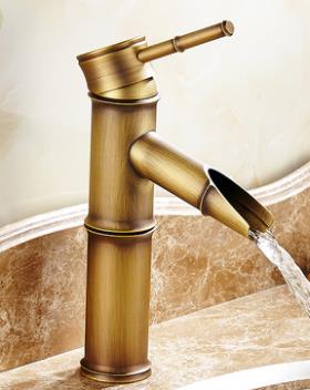 Basin Faucet Antique Brass Bamboo Shape Faucet Antique bronze Finish Copper Sink Faucet Single Handle Hot and Cold Water Tap