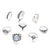 European and American vintage ethnic style lotus ring for the index finger joint8Set of gemstone rings
