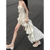 Lotus leaf edge suspender dress fairy waist temperament irregular short skirt autumn and winter