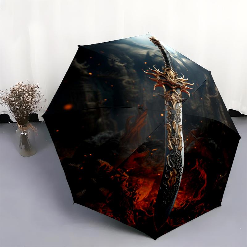 1 PC Automatic Folding Umbrella - Sharp Sword Pattern, Portable & Foldable Design with 8 Ribs, Christmas Birthday Gifts