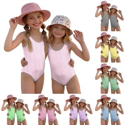 Mädchen Badeanzug Einteiler Gestreifter Print Sommer Strandmode Kinder Freizeit Badebekleidung für Kinder Leichte Bequeme Passform