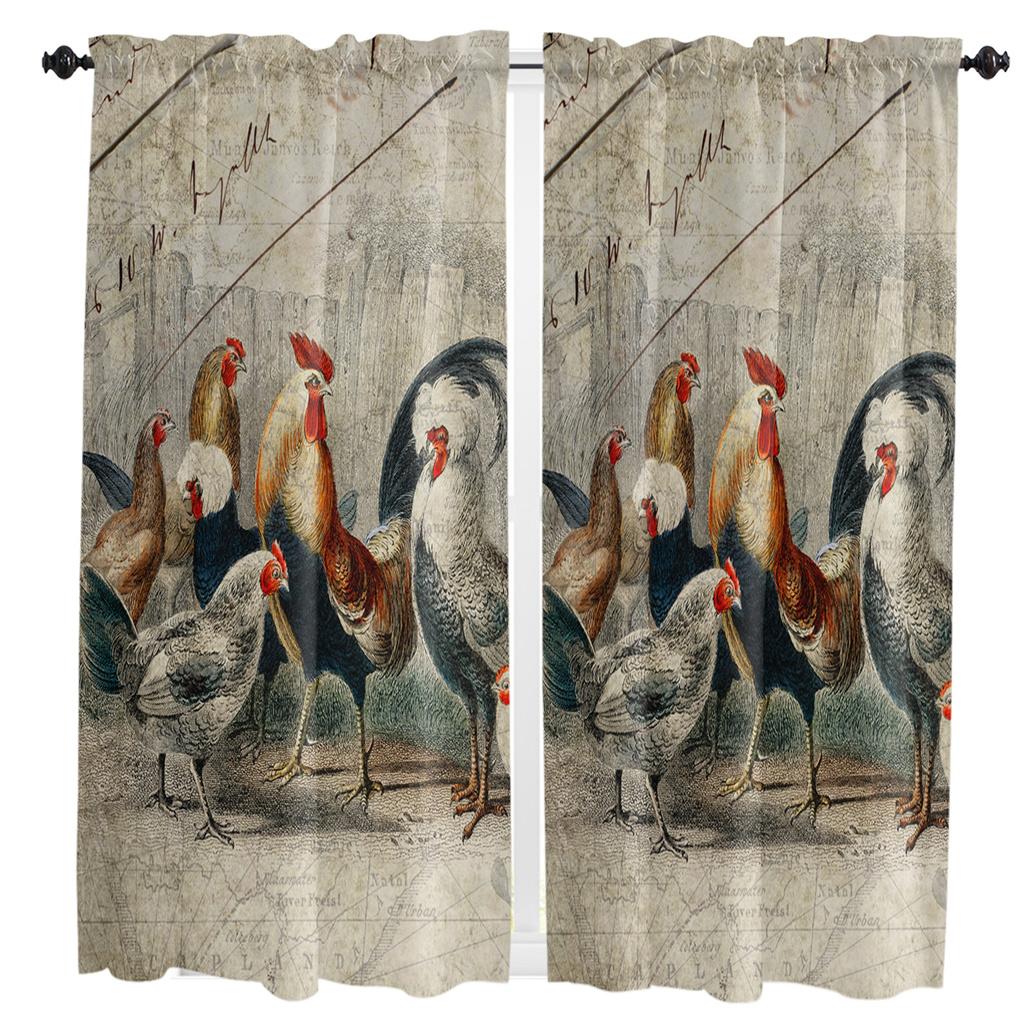 Red Plaid Daisy Rooster Farmcurtains Home Decor Living Space Kitchen Area Balcony Area Roomcurtain Bedroom Area Patio Decorative Piece