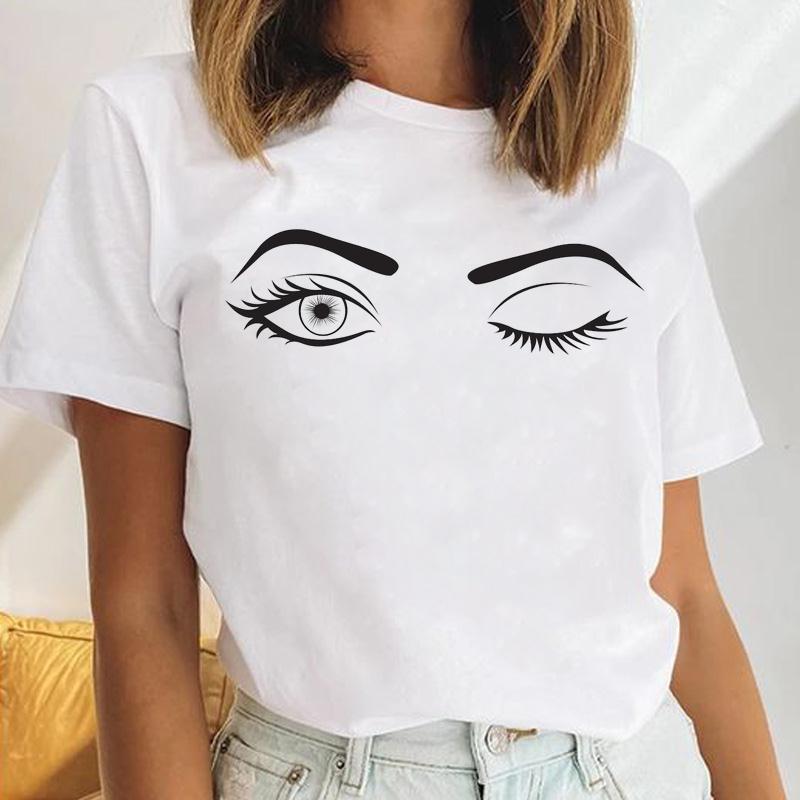 90s Tee Top Summer Women Trend Style Lashes Trend Print Fashion T-shirt Female Clothing Casual Short Sleeve Lady Graphic T-shirt