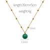 Wind Stainless Steel Necklace Retro Fashion Green Bead Pendant Collarbone Chain, Emerald Ball Necklace For Women