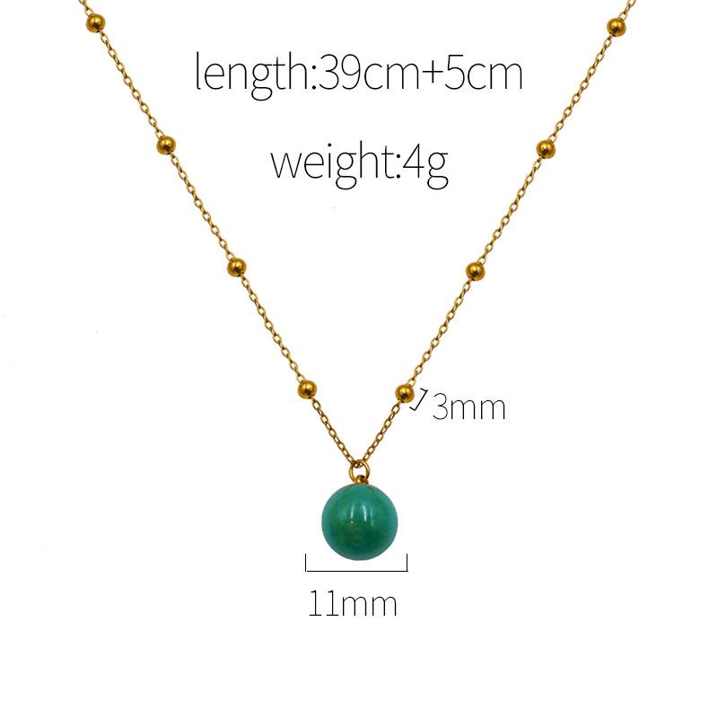 Wind Stainless Steel Necklace Retro Fashion Green Bead Pendant Collarbone Chain, Emerald Ball Necklace For Women