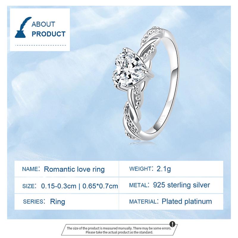 Bamoer Zirkon Herzring 925 Silber Einzigartiges Seilförmiges Design Liebesring Damen Feiner Schmuck