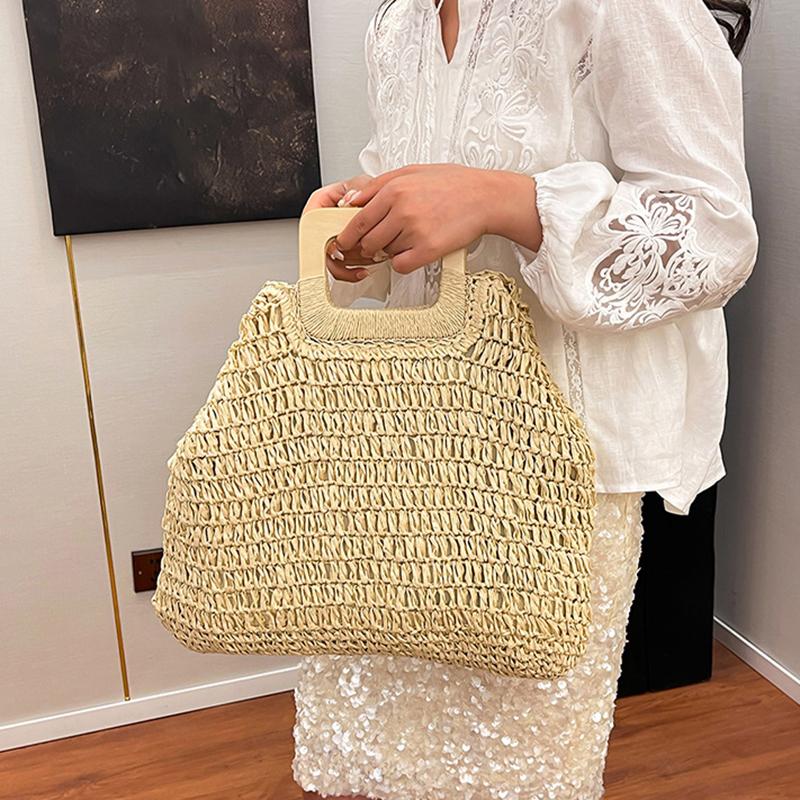 Elegant Female Square Shopper Totes Summer High-quality Straw Bag Women's Designer Large Capacity Handbag Woven Travel Beach Bag