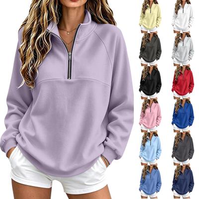 Gefütterter Viertelreißverschluss-Pullover-Sweatshirt für Damen mit Raglanärmeln für Herbst und Winter