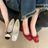 Fashion Bailamos Women Flats Fashion Soft Leather Slip On Ballet Shoes Square Toe Bow Low Heels Dress Shoes Shallow Mouth Casual Shoes M