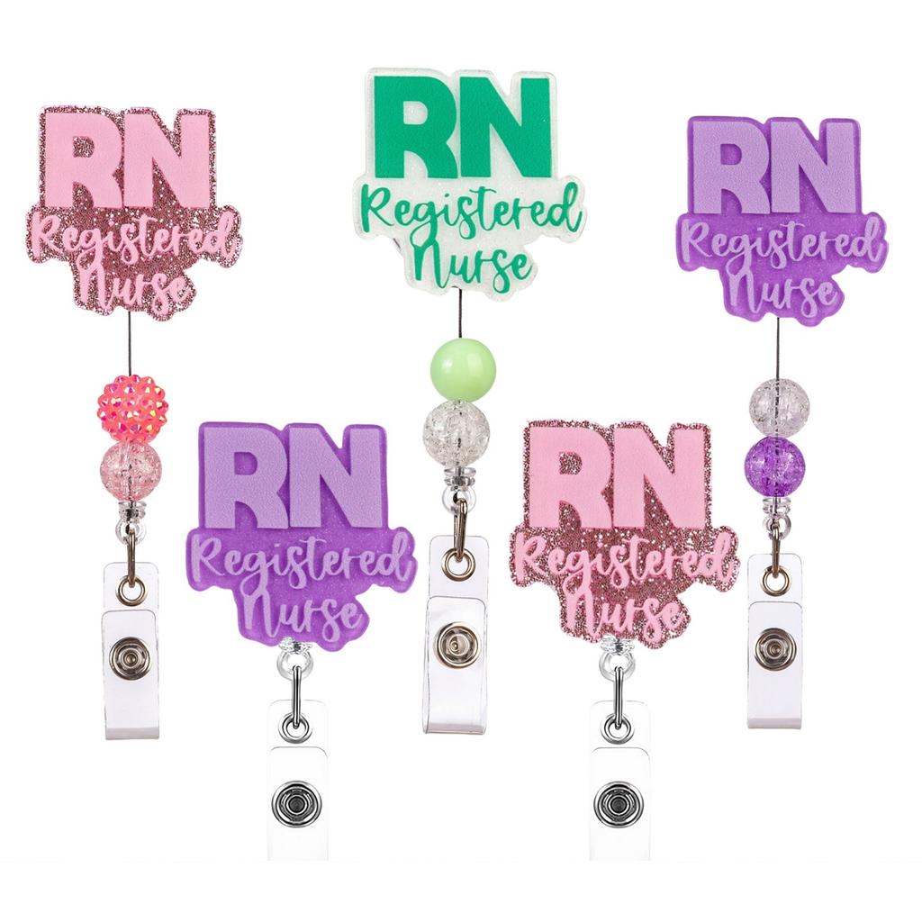 Badge Holder Glitter Beaded Badge Reel Alligator Clip Id Holder Acrylic Name Tag Clip For Office School Student