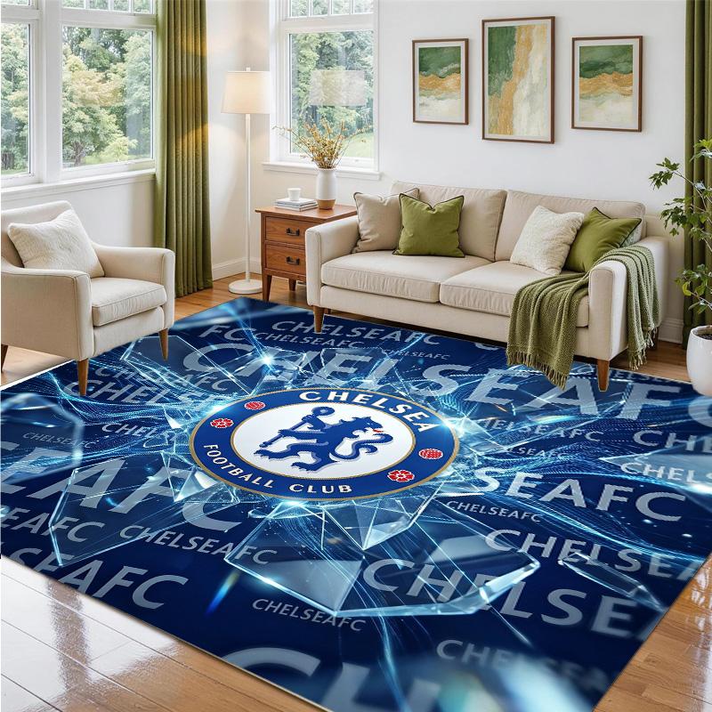 Chelsea FC Design Crystal Velvet Rug Soft Decorative Mat for Bedroom Entrance