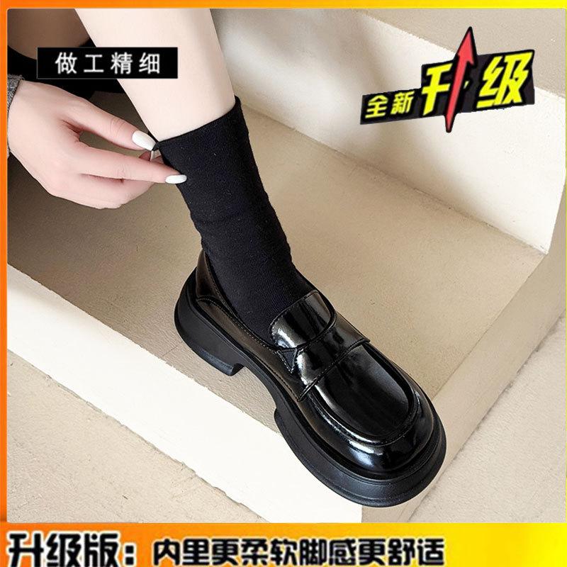 

Версия из коровьей кожи~ лоферы на толстой подошве с высокой платформой, женские маленькие кожаные туфли в британском стиле, на одном ремешке, натуральная кожа, черный толстый каблук jk одинарные туфли 40