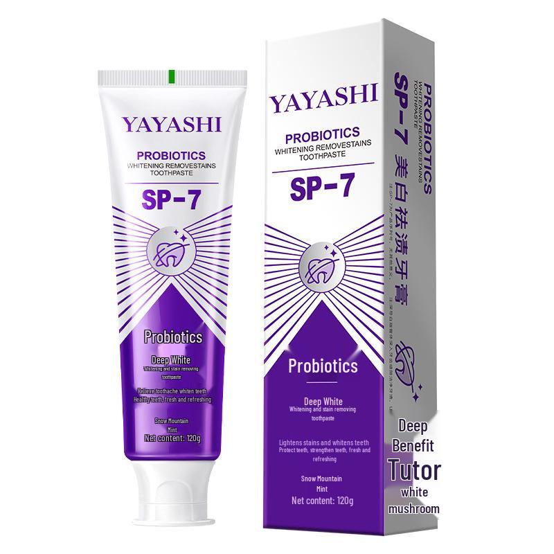 

YAYASHI SP-7 Whitening Toothpaste: Probiotic Formula for Stain Removal and Fresh Breath, 120g Family Pack for Men and Women.