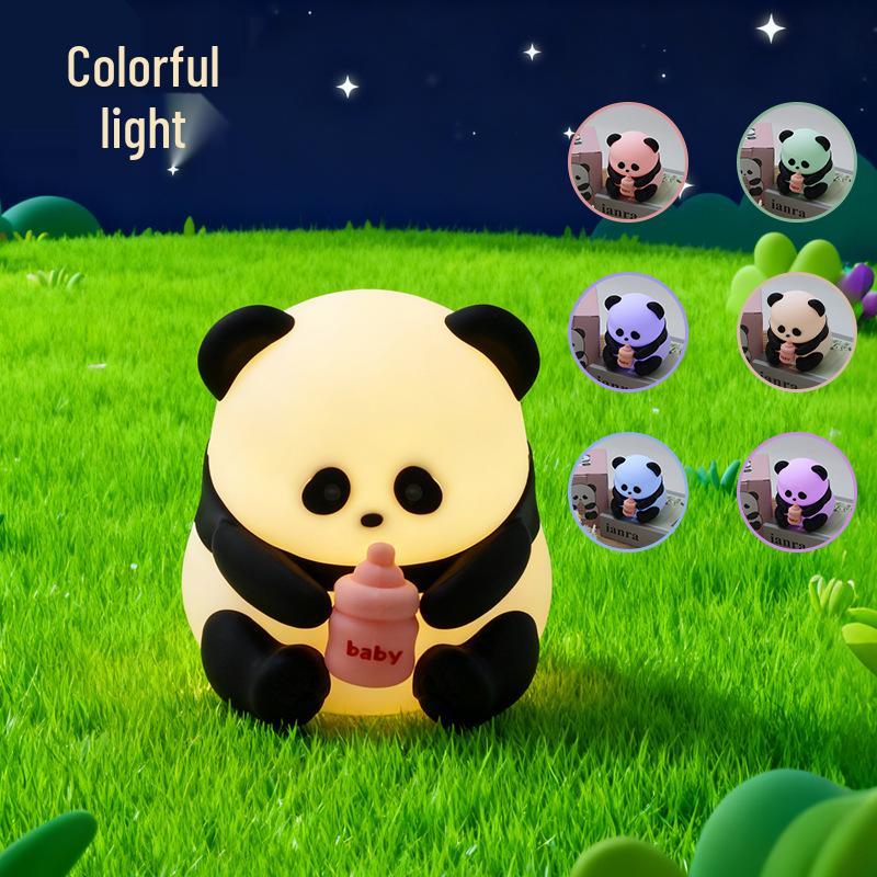 Panda Silicone Night Light - Baby Bottle Shape, Children s Bedroom, Eye Protection, Seven-Color Bedside Lamp 1w
