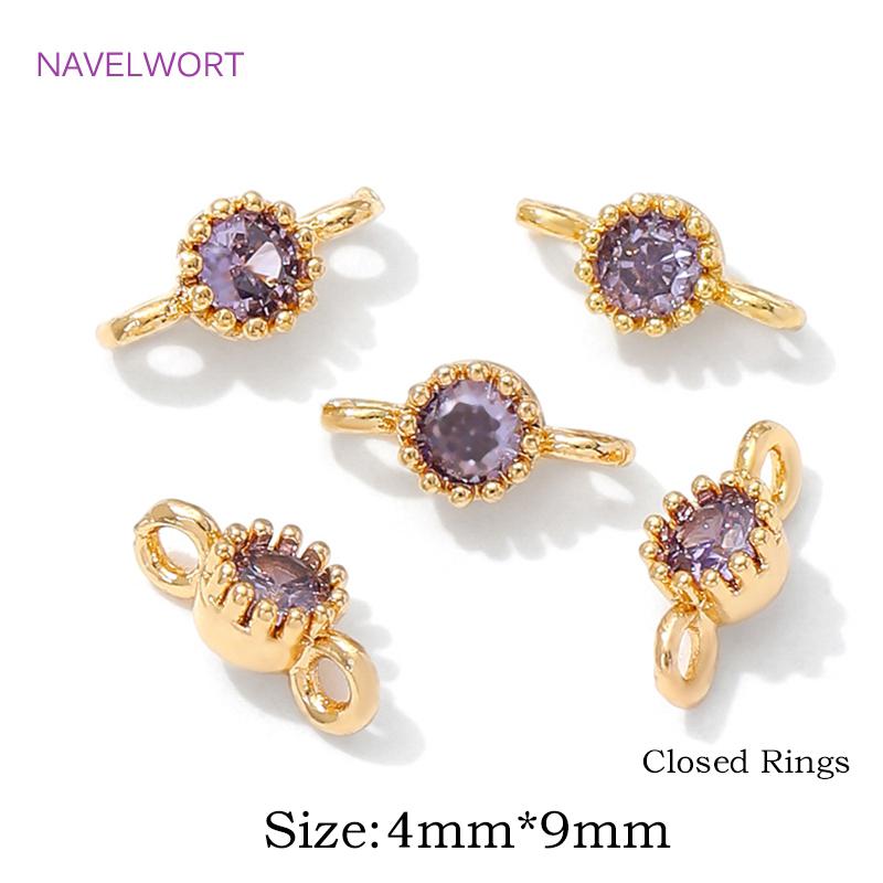 4/8/12Pcs 18K Gold Plated Mini Round Charms Connector For Jewelry,Connector For Bracelet,Inlaid Zircon Charms,DIY Accessories