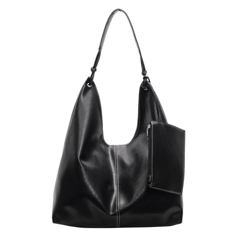 2025 new high-end soft leather shoulder tote bag large-capacity casual bucket lazy crossbody commuter armpit