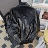 High Street Men's Deconstructed Leather Motorcycle Jacket - Spring/Autumn Loose Fit Trendy Short Jacket