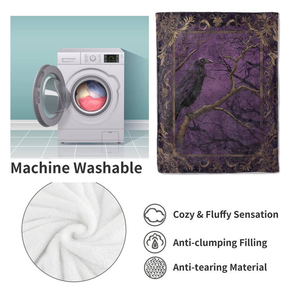 Gothic Crow digital-printed polyester Bedroom velvet flannel soft sofa cover blanket Fleece soft sofa cover blankets for beds