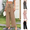 Womens High-Waisted Wide-Leg Pants With Tie Detail Loose Flowy Straight Cut Casual Trousers