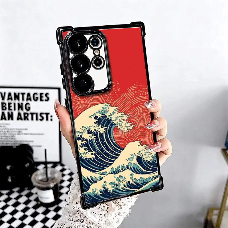 Japanese Wave Kanagawa Surfing Plating Phone Case For Samsung Galaxy S24 S25 FE S26 Edge S23 Ultra S22 S21 Plus S20 Anti-Fall Ai
