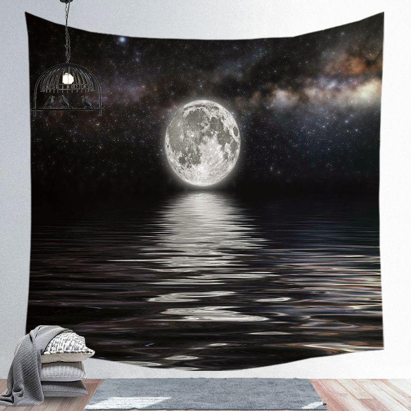Starry Night Tapestry Mountain Moon Star Black Tapestry Psychedelic Witch Wall Hanging Bedroom Living Room Decoration Aesthetics