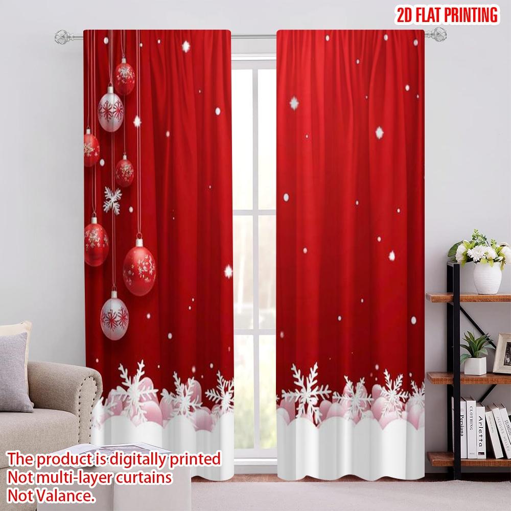 

2pcs 2D flat printing Merry Christmas Popular Window Drapes Christmas snowflakes Polyester Without Electricity 0 for Indoor 100*130 Grommet Top 1pcs