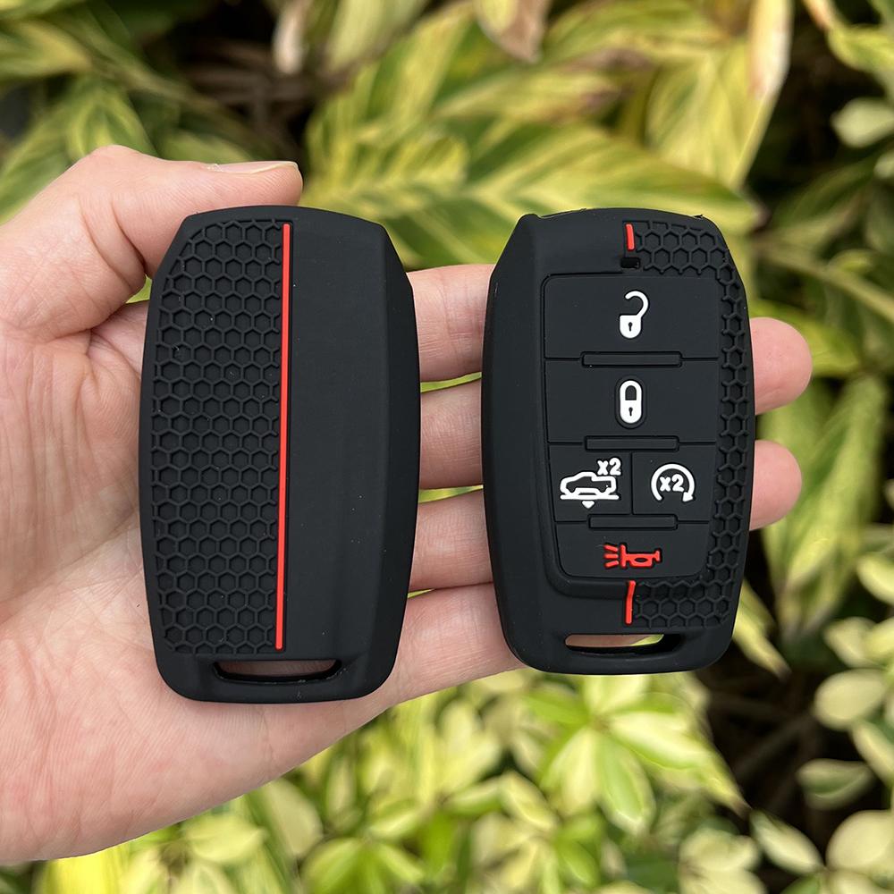 Silicone Car Key Case Remote Cover Shell Keychain Accessories for Dodge Ram 1500 Pickup Limited 2019 2020 2021 2022 2023 2024