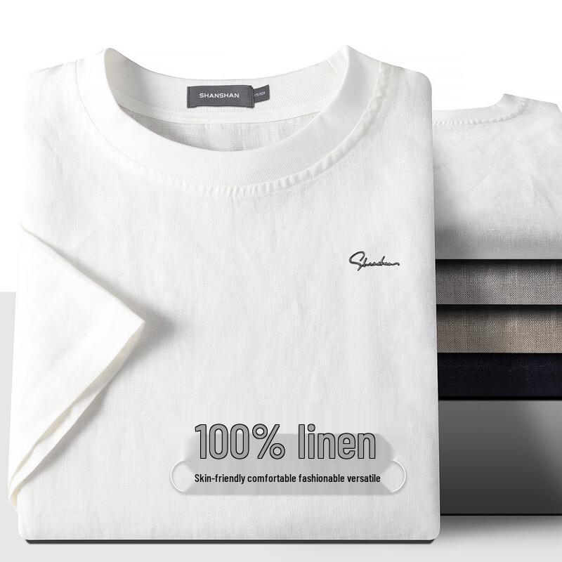 SHANSHAN Men s 100% Linen Short Sleeve T-Shirt 3XL