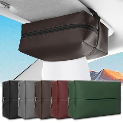 Boîte à mouchoirs pour voiture en cuir Nappa Universelle Accoudoir Pare-soleil Boîte à serviettes Appuie-tête Support de boîte à mouchoirs suspendu Organisateur d'essuie-tout pour voiture