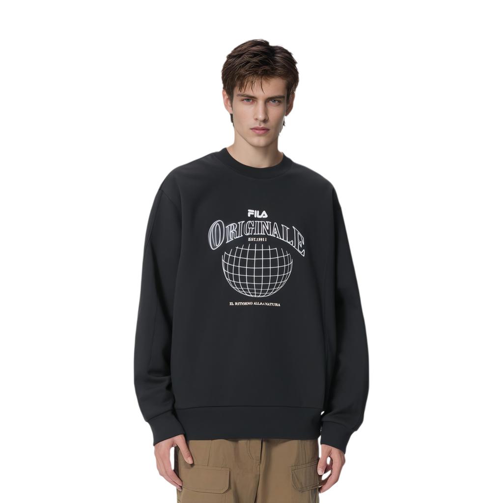 FILA Printed Letter Crew Neck American Vintage Loose Sweatshirt Men Sweatshirt Black F11M349202F-BK