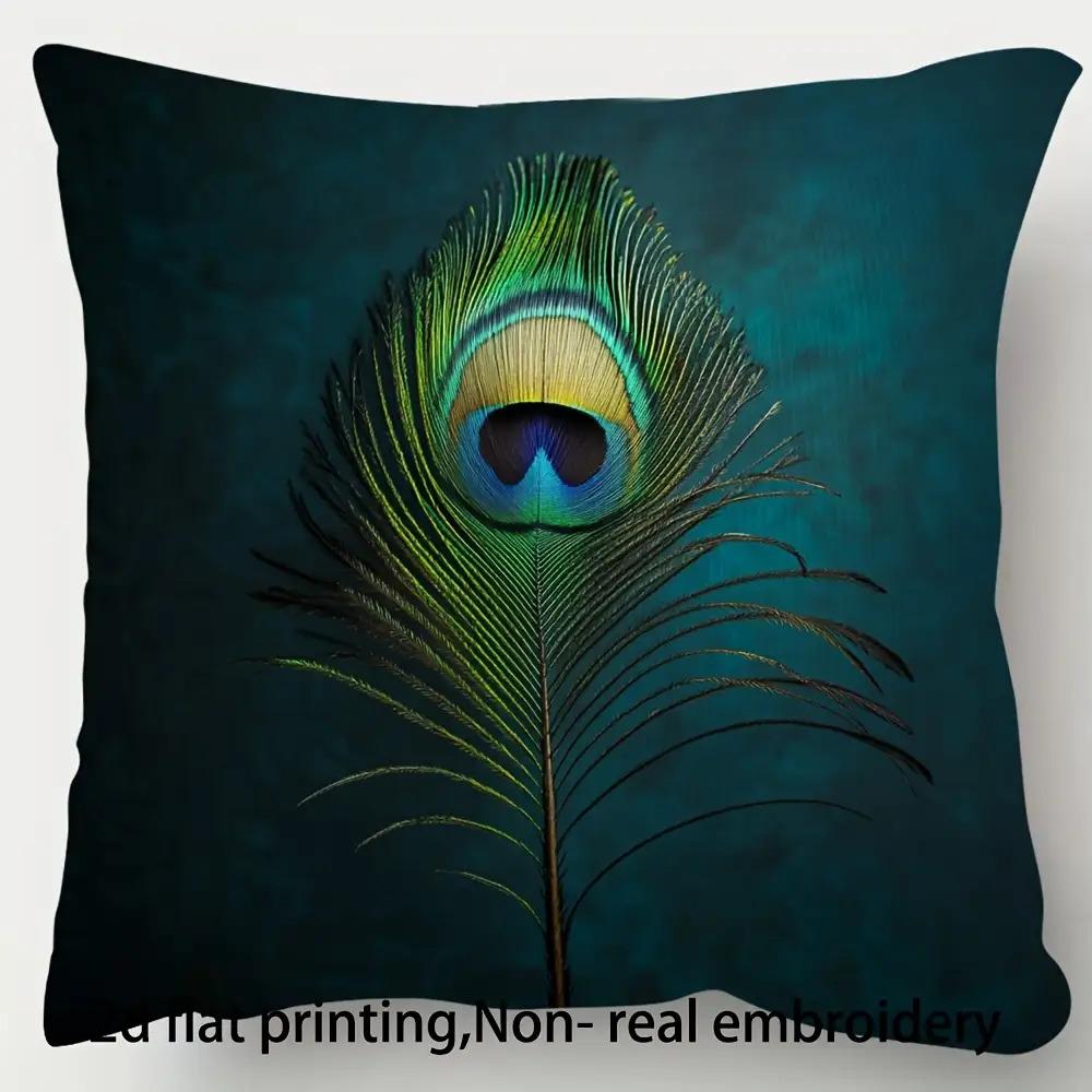 Bright Peacock Feather DoubleSided Decorative Pillowcase Vibrant Animal Pattern Cushion Cover for Sofa Office Decor 40X40CM