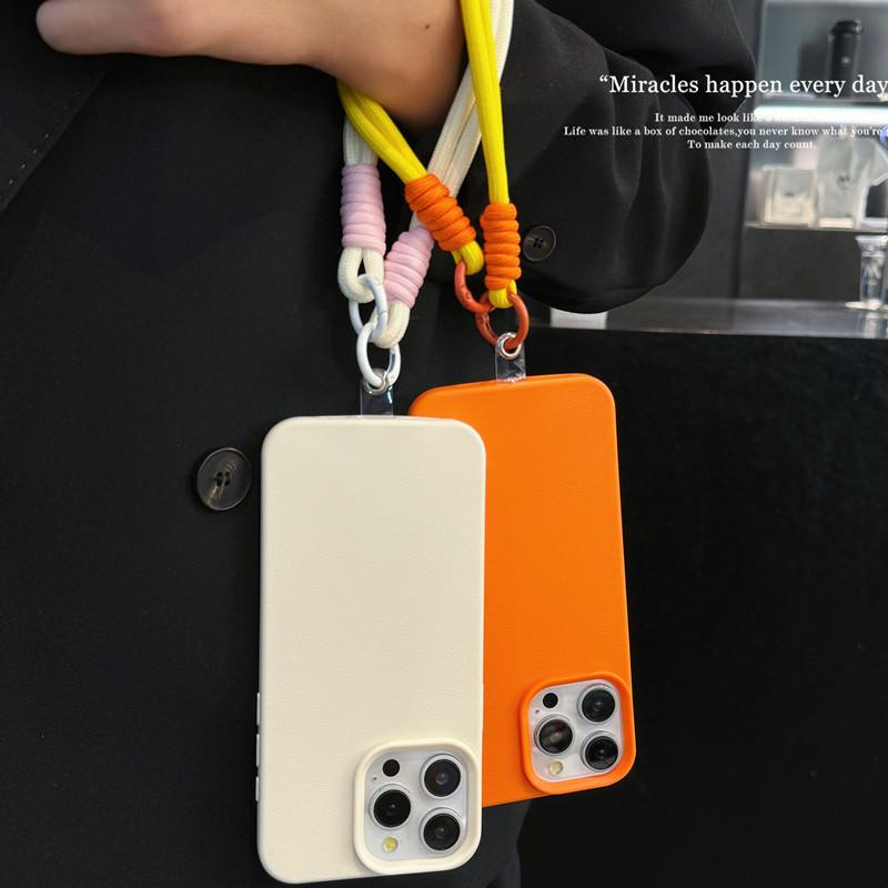 Kožená textura Lanyard Pouzdro na iPhone pro iPhone 12-17 s ručním popruhem, Jednobarevné
