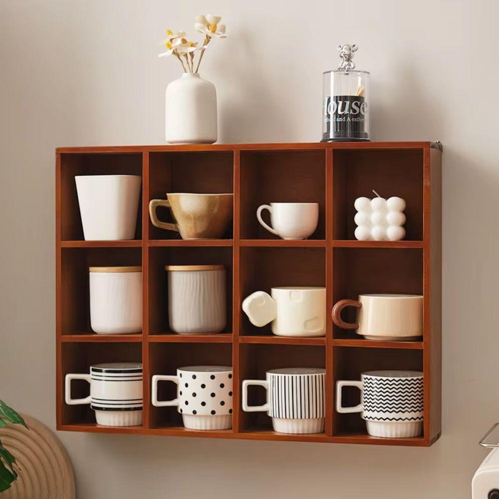 Vintage Style Wood Desktop Organizer Squares Wooden Storage Holder Indoor Display Use