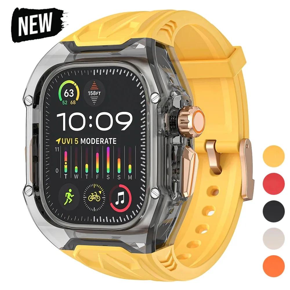 Modification Kit Transparent Protective Case+TPU Strap For Apple Watch Ultra 9 Band for iWatch Series 9 8 7 6 5 4 45mm 44mm 49mm