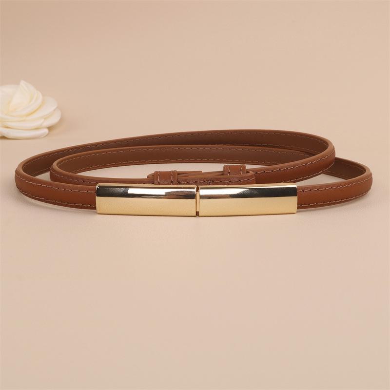 Black Versatile Women's Thin Leather Belt - Fashionable Waist Cincher for Dresses and Shirts