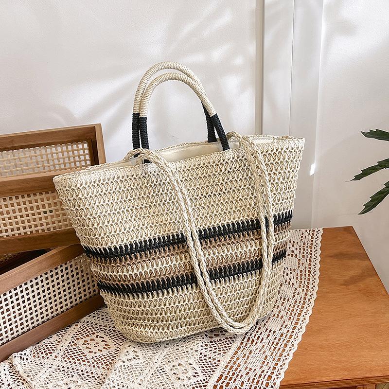 Bag Korean lazy wind large capacity hand carry straw bag 2025 spring new fashion shoulder vegetable basket bag